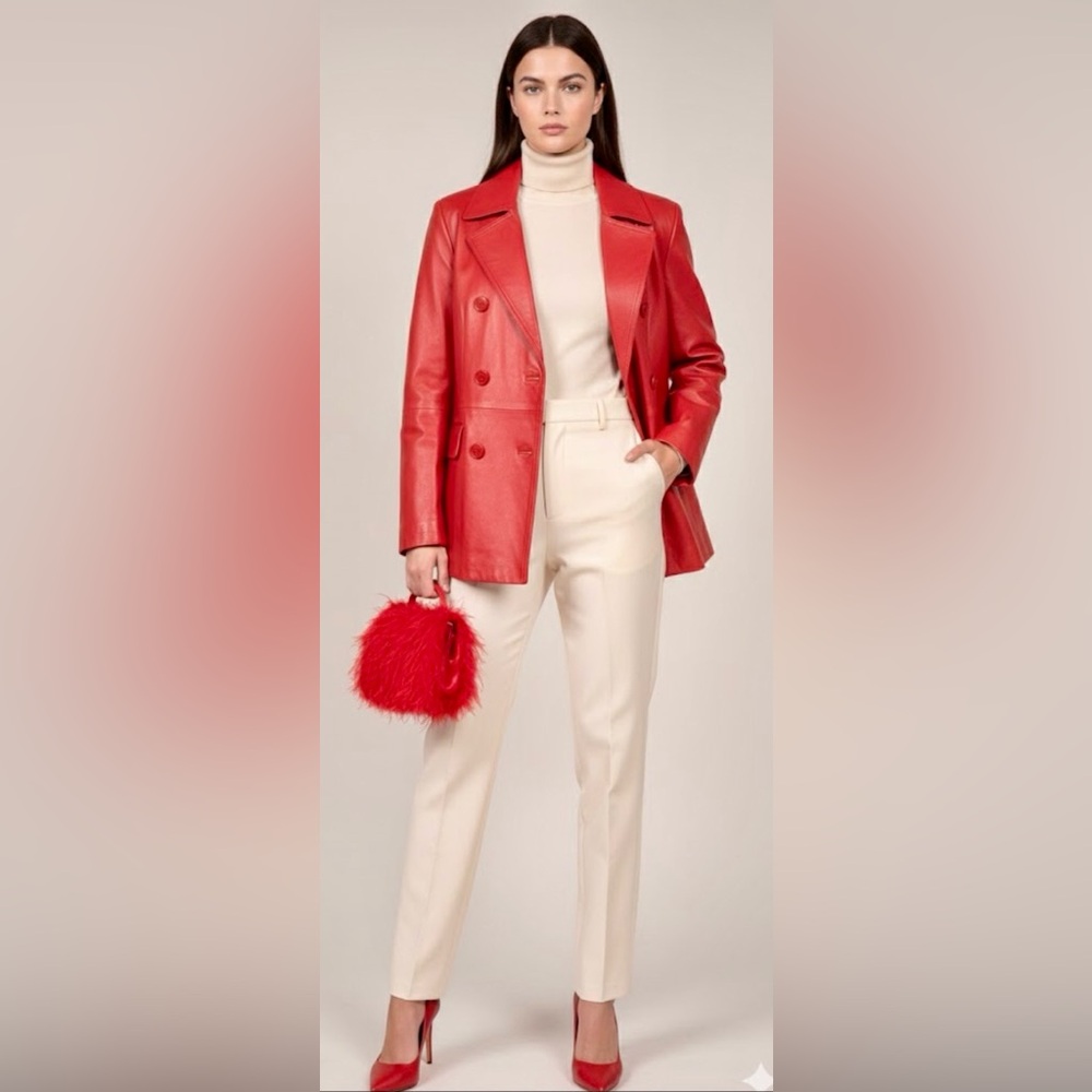 Apple 🍎 Red Crop REAL Leather Jacket